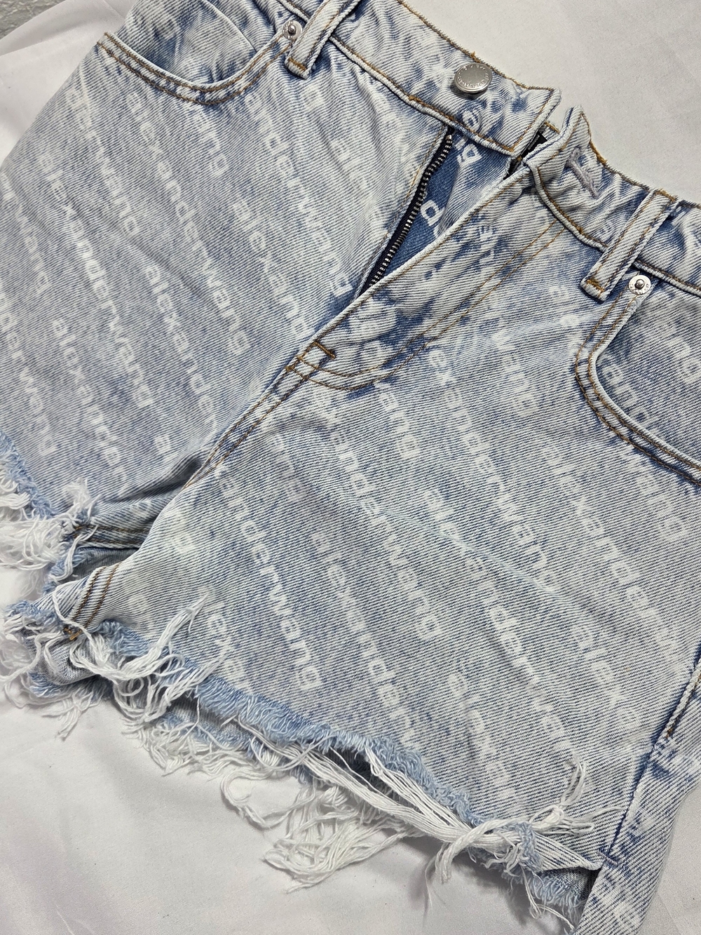 ALEXANDER WANG Bite High Rise All-Over Logo Denim Shorts Size 25 / XS